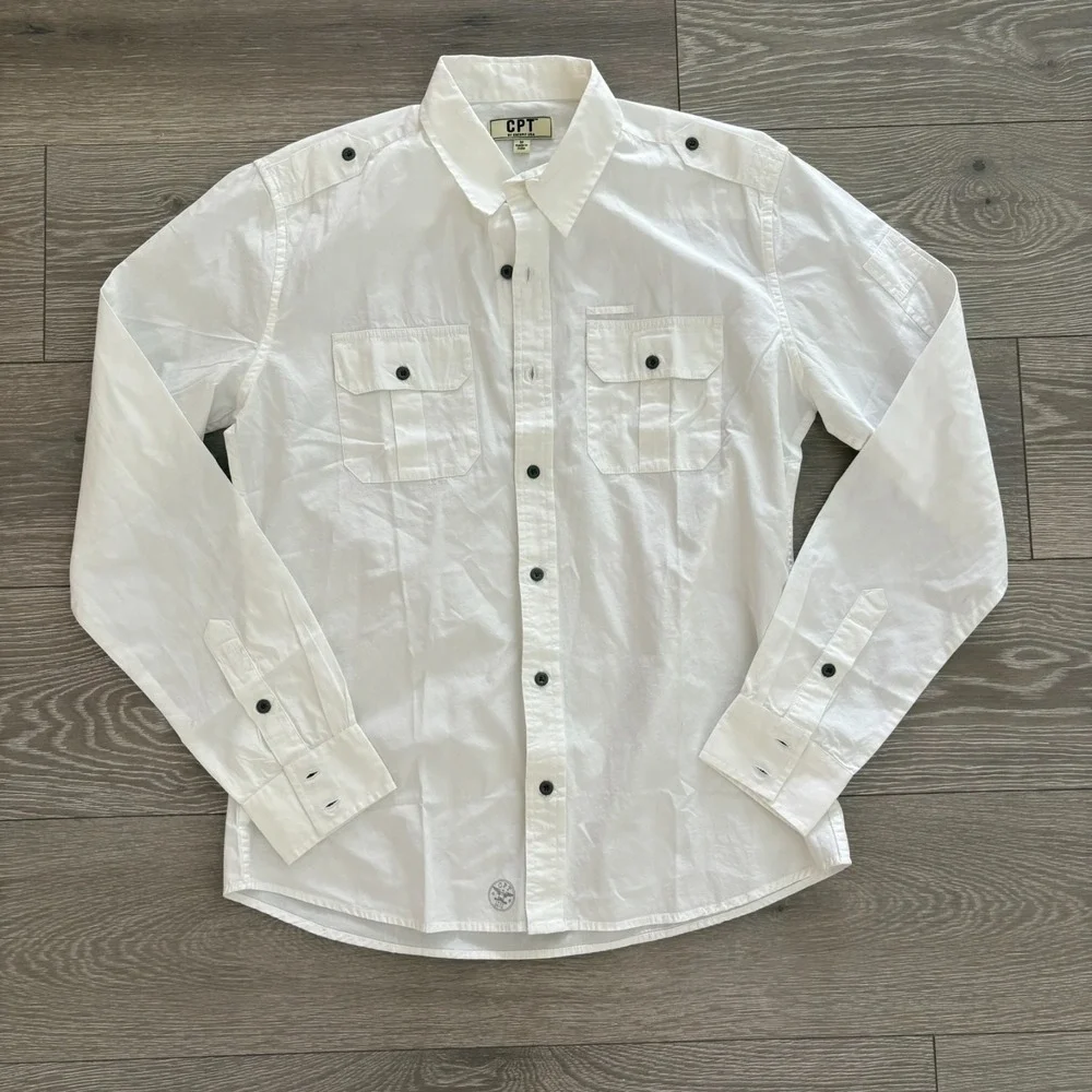 Vintage Cockpit USA Mens White Long Sleeve D.I. Heritage Button Up Shirt‎ Size M